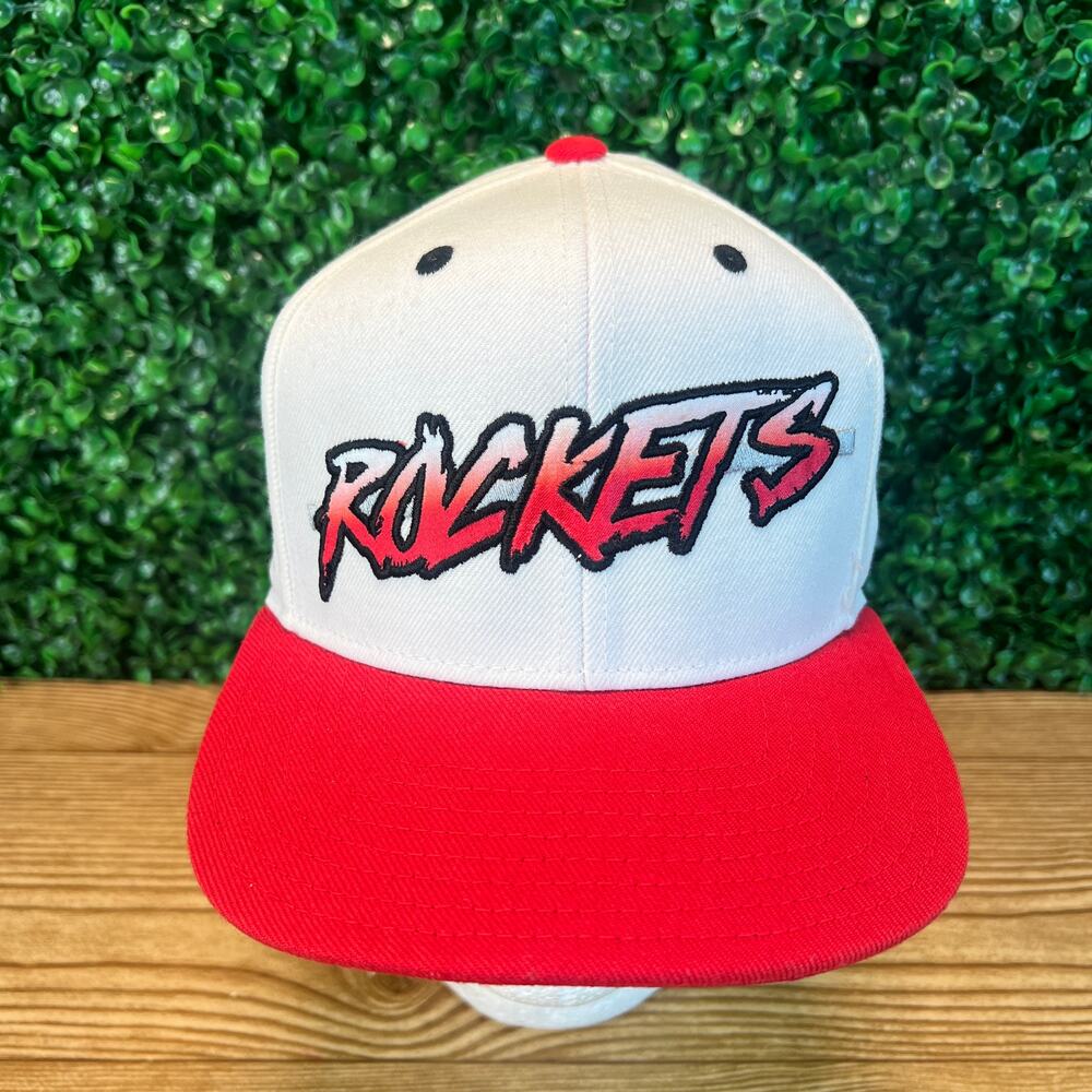 Houston Rockets Flat Brim Snapback Hat Adidas NBA Wool Retro Cap White And Red